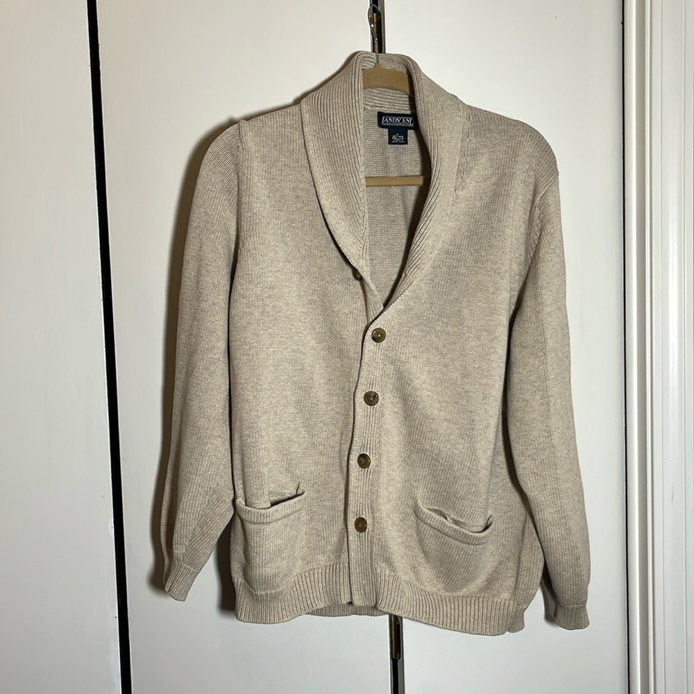 Lands end men’s cardigan sweater, large shawl collar